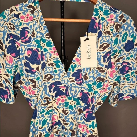 ba&sh NWT Ova Maxi Dress Floral Print Open-Back Backless Flowy Blue White XS / 0 - Picture 7 of 11